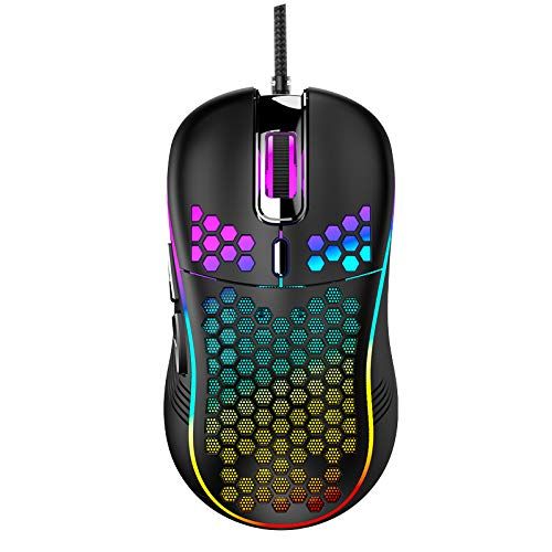Techsea Honingraat bedrade gamingmuis, RGB-achtergrondverlichting en 7200 verstelbare DPI, ergonomische en lichtgewicht USB-computermuis voor Windows-pc en laptopgamers (zwart)