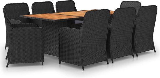 vidaXL 9-delige Tuinset poly rattan zwart