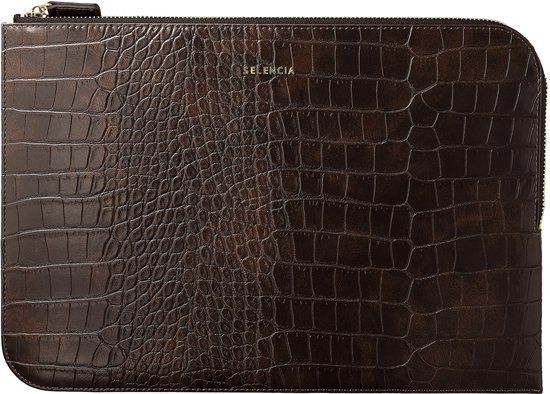 Selencia Croco Laptop Sleeve - Laptop Hoes geschikt voor 14 / 14.2 inch - Choco Brown
