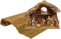 Decoris Complete kerststal - 8 beelden - hout en polystone - ondergrond 38 cm