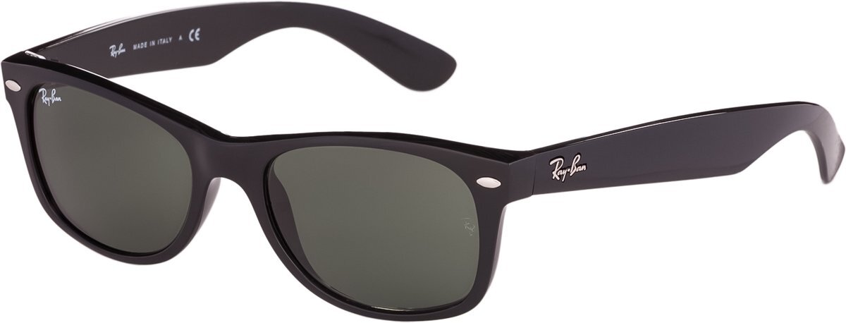 Ray-Ban RB 2132 901 New Wayfarer Classic zonnebril Zwart Groen Klassiek G 15 52 mm