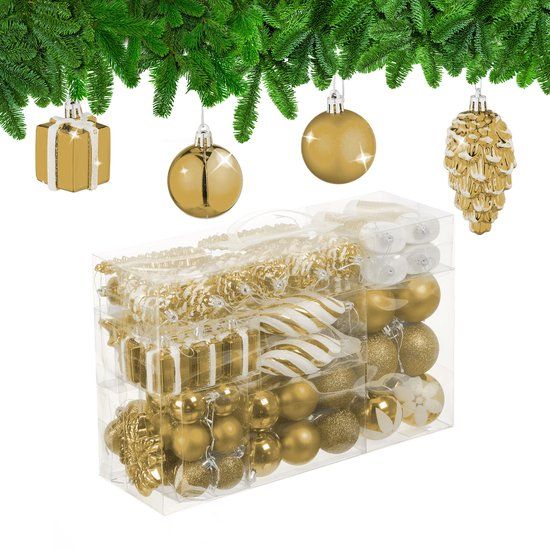 Relaxdays Kerstballen - Set van 72 - Kunststof - Goud