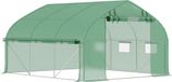 Serre de jardin 347x300x200 cm Porte coulissante 6 fenêtres Feuille PE 140 g/m² Cadre en acier galvanisé Étanche Vert