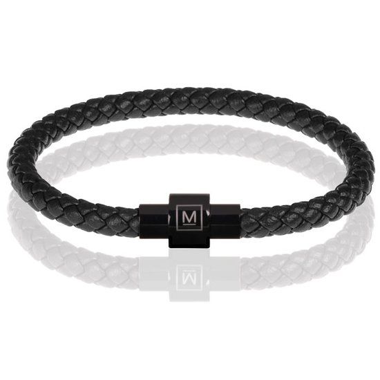 Memphis Armband Leer met Edelstaal Zwart - 23cm
