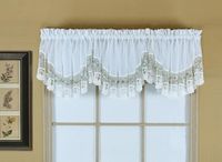 Today's Curtain, Vintage macramé organza halve maan 18", wit/blauw, 58" B x 18" L