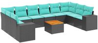 vidaXL 11-delige tuinbankset met kussens, zwart, polyrotan