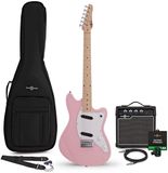 Gear4music Seattle elektrische gitaar roze, 10 W gitaarversterker en accessoirepakket