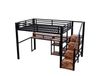 Lit mezzanine 140x200 cm avec bureau intégré, escalier, en métal noir
