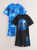 Next Jongens Pyjama Set van 2 Korte Pyjama's Blauw/Zwart Gamer Football Printopdruk Katoen 146