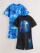 Next Jongens Pyjama Set van 2 Korte Pyjama's Blauw/Zwart Gamer Football Printopdruk Katoen 146