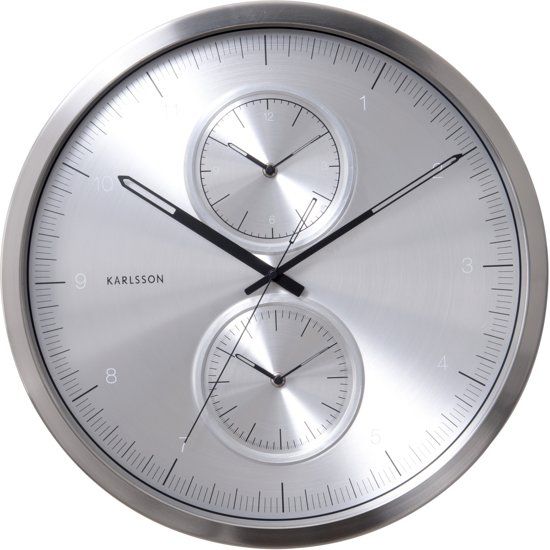 Karlsson Multiple Time - Klok - Rond - Aluminium - Ø50 cm - Grijs
