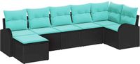 vidaXL Bankstel - 7-delig - Zwart en Turquoise - Polyrattan