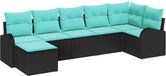 vidaXL Bankstel - 7-delig - Zwart en Turquoise - Polyrattan