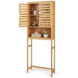 Coast Meuble de salle de bains à placer au-dessus des toilettes - meuble de rangement haut en bambou à 2 portes - peu encombrant - naturel - 62 x 23 x 170 cm
