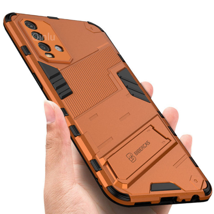 BIBERCAS BIBERCAS Xiaomi Mi 10T Hoesje met Kickstand - Shockproof Armor Case Cover TPU Oranje