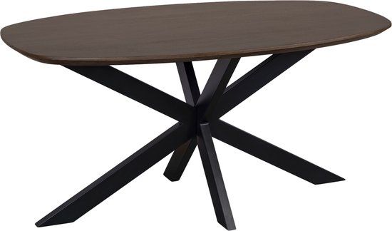 QUVIO Eettafel Sofia - Deens Ovaal - 160 x 90 cm - Stalen kruispoot - FSC® gecertificeerd mangohout - Walnoot bruin