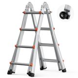 VEVOR Telescopische ladder met A-frame, compacte aluminium uittrekbare ladder, multifunctioneel, voor huiswerk, trappen, binnen- en buitendaken, 150 kg draagkracht