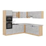 Vicco Hoekkeuken R-Line, Beton/Goudkleurig Eiken, 247 x 237 cm, WB Marmer