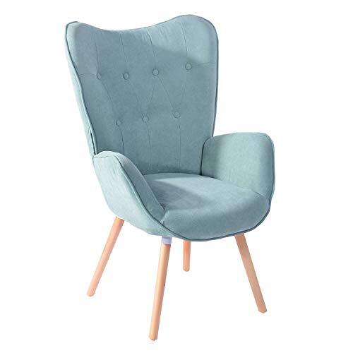 MEUBLE COSY Meubel Cosy Grote fauteuil in Scandinavische stijl, met groene stoffen bekleding, gevoerde armleuningen en poten van massief hout, beuken.