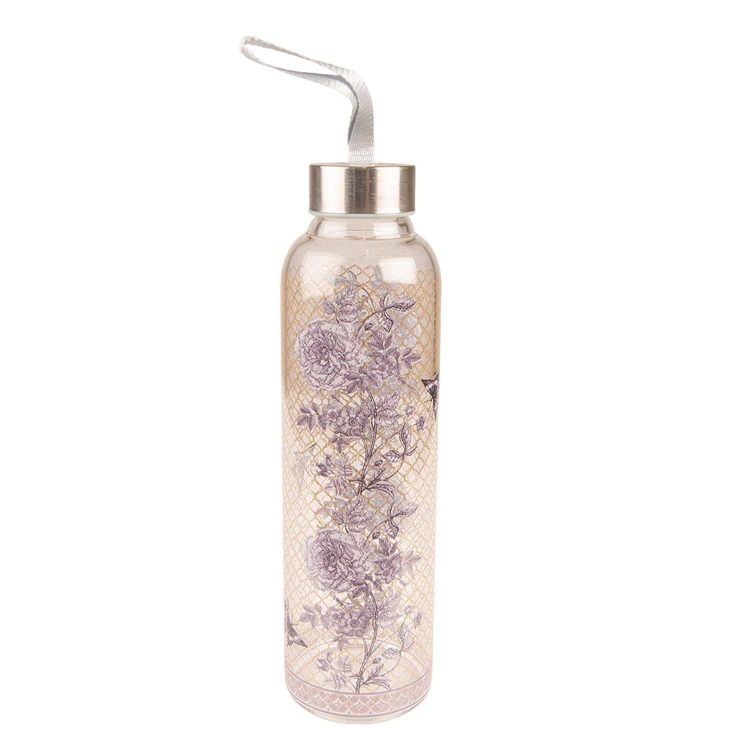 Clayre & Eef Glazen Fles 650 ml - Transparant - Glas - Rond