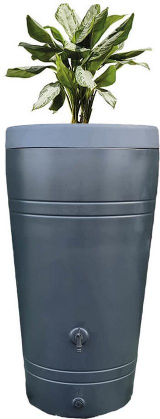 Tuinartikelen.nu Tube Regenton 230 liter Antraciet - Kunststof - 110 cm hoog - Met plantenbak en kraantje