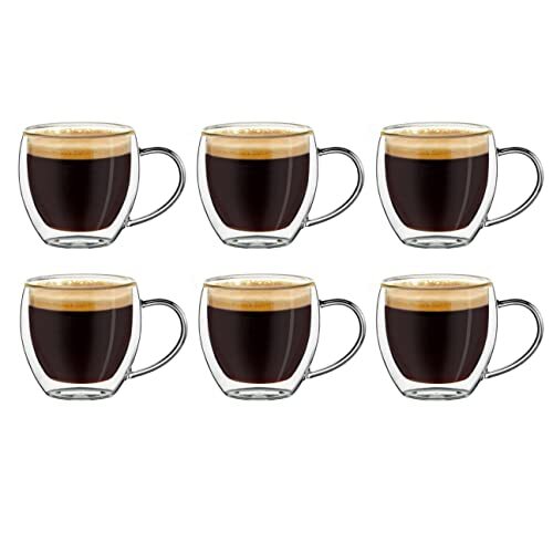 Creano Espressoglas, dubbelwandig, met handvat, thermisch glas, met zweefeffect, 6 x 100 ml