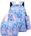 Unyqoos® Set de sacs à dos pour filles, 3 pièces : Sac à dos avec port de chargement USB, compartiment rembourré pour ordinateur portable jusqu'à 15,6 pouces, boîte à lunch et trousse, bleu/rose