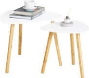 SoBuy FBT74-W Bijzettafel Set van 2 - Wit Houten Salontafel met Planken