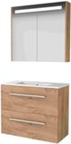 Basic-Line Premium 39 Badkamermeubelset - Ondiep - 80 x 39 cm - Met Grepen - 2 Lades - Keramische Wastafel - 1 Kraangat - Spiegelkast met LED Verlichting - Whisky Oak