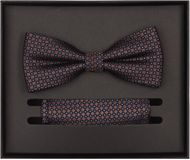 VENTI set met vlinderdas en pochet - bruin - donkerblauw - blauw dessin