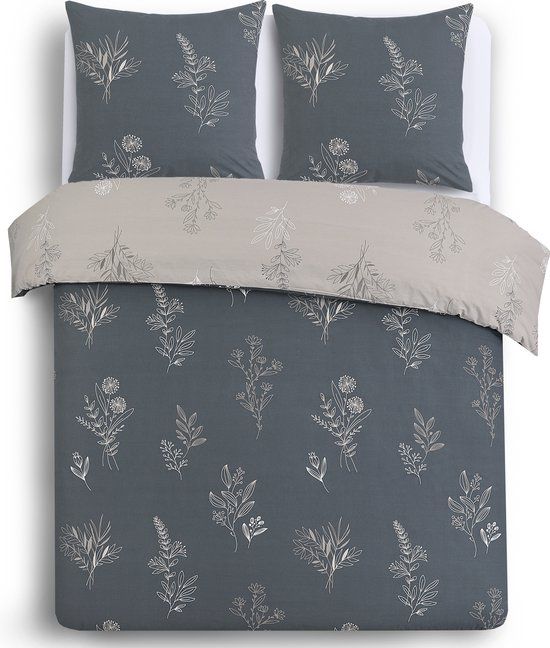 Vision Helena Dekbedovertrek 200x200cm - Omkeerbaar - Katoen - Grijs/Beige/Wit