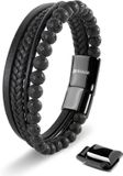 SERASAR Premium Echt Lederen Armband voor Heren [Stone] in Zwart | Natuursteen Kralen | 20cm | Roestvrijstalen Magnetische Sluiting | Inclusief Sieradendoos