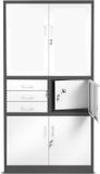 Merkloos Archiefkast - Kantoorkast Metalen - Documenten Opbergen - Met Kluis - 185 cm Hoog - Antraciet Wit