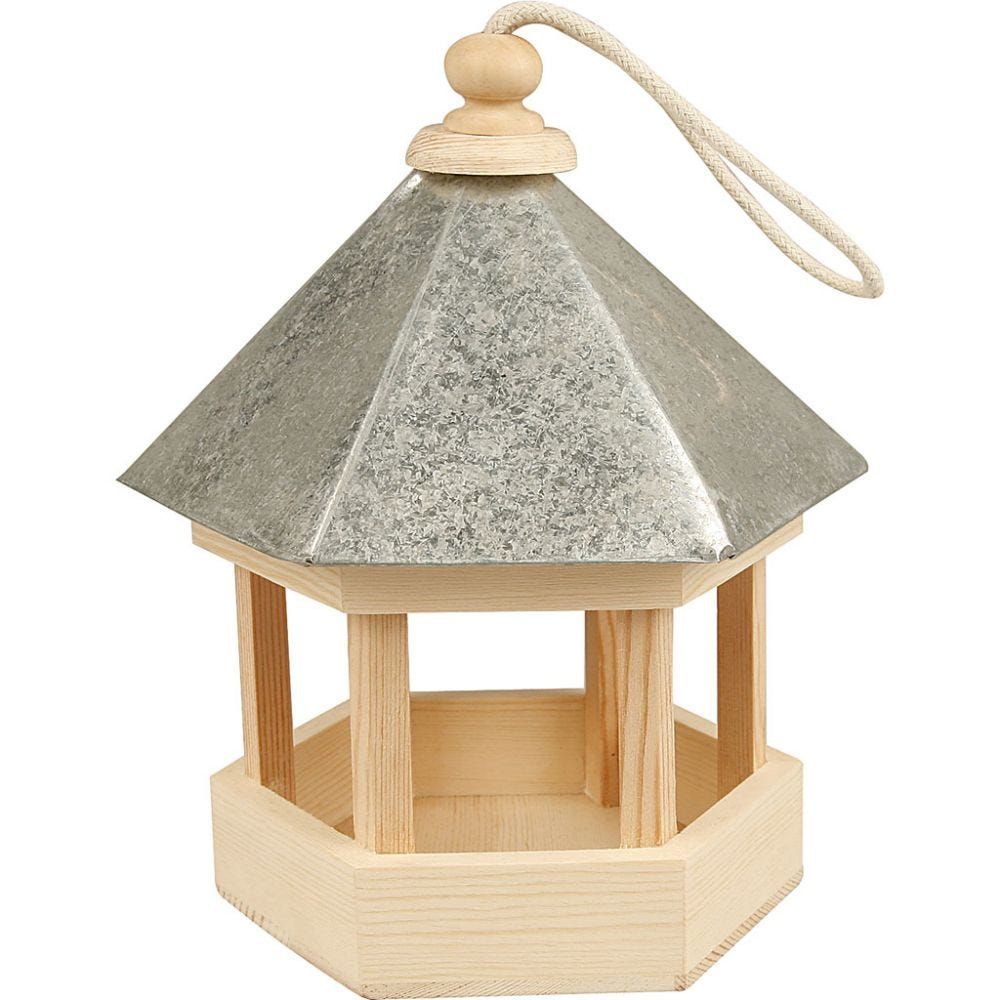 Bird Table with Zinc Roof - Hanging - Pine Wood - 22x18x16.5 cm