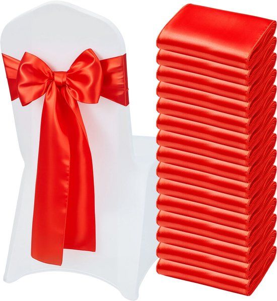VEVOR Satijnen Stoelriemen met Strikken, 275x17 cm, 50 Stuks, Rood