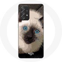 Maniacase Etui voor Samsung Galaxy A52 zwart-witte Siamese kat met blauwe ogen