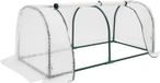 Abri en film - Toit en dôme - Pour usage extérieur - Construction en arc - Couverture en PE transparente - Ouvertures de ventilation relevables - Base ouverte - Ivoire