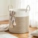 COSYLAND Ronde wasmand, 64 l, van katoenen touw, wasmand en opbergmand met handgrepen, voor vuile was, speelgoed en dekens, slaapkamer en wasruimte, 40 x 25,5 cm, wit en kaki