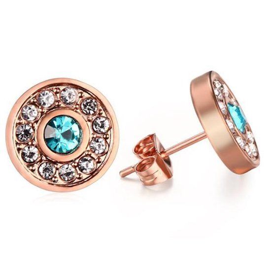 Cilla Jewels Rosevergulde oorknoppen Aquamarine Diamond