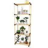 BAKAJI Modulair smal rek met planken van natuurlijk hout, 5 planken, badkamermeubels, entree, afmetingen 28 x 49 x 127 cm