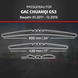 HEYNER® Essuie-glace pour GAC CHUANQI GS3 01.2017 - 12.2019, Essuie-glace plat HYBRID, Aérodynamique & Flexible, Revêtement nanographique