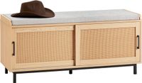 SoBuy Schoenenbank met Zitkussen en 2 Schuifdeuren – Opbergbank voor de Gang – Schoenenrek, Houten Look, 110x40x49 cm, FSR154-N