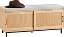 SoBuy Schoenenbank met Zitkussen en 2 Schuifdeuren – Opbergbank voor de Gang – Schoenenrek, Houten Look, 110x40x49 cm, FSR154-N