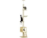 PawHut Kratzbaum-Spanplatte, Plüsch, Jute, PP-Baumwolle-40L x 40B x 240-260H cm-Braun