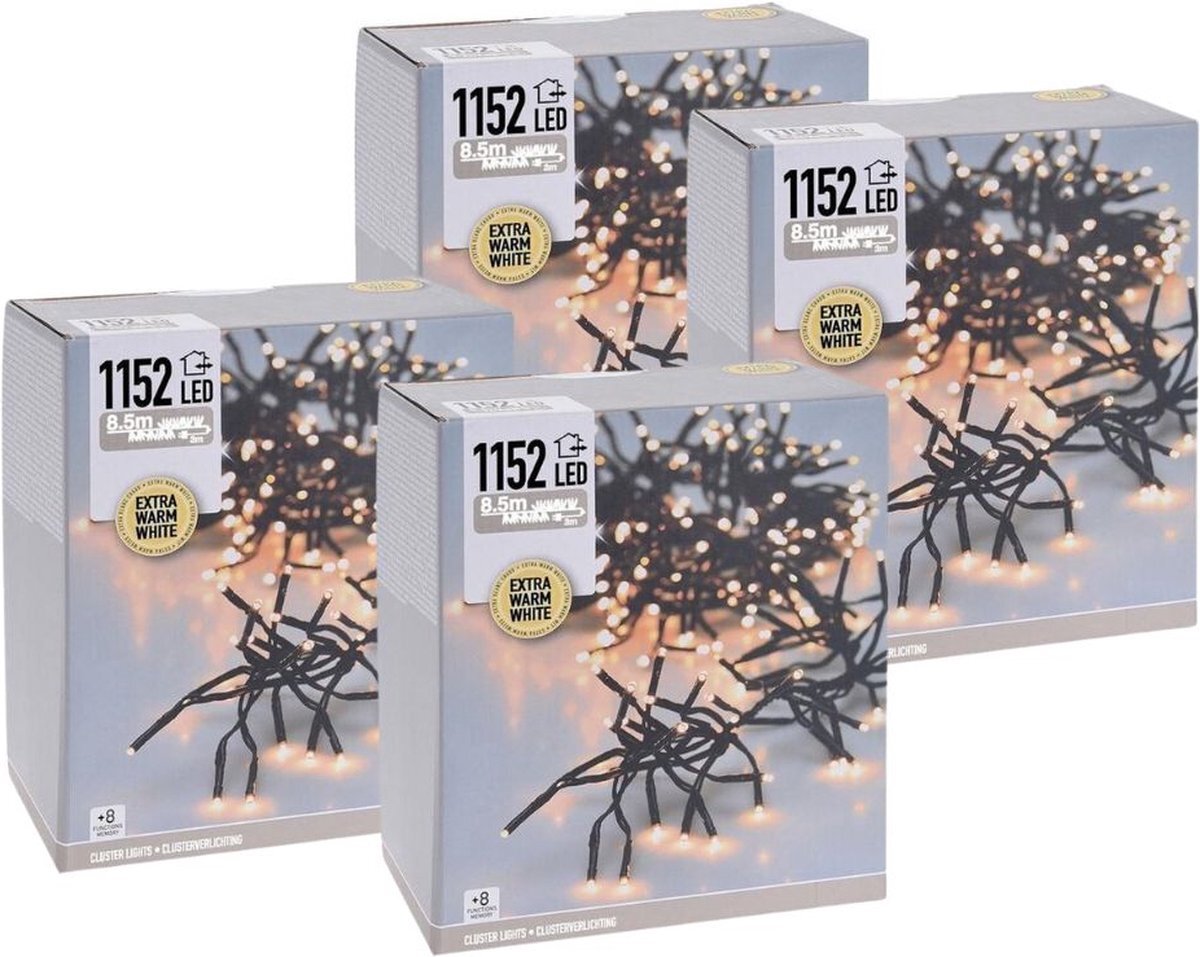 WAYS. Kerstverlichting - Clusterverlichting - 4 stuks - 1152 LED's - Lengte: 8.5 meter - Met app-bediening - Warm wit