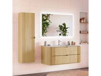 Mila Ensemble meuble simple vasque encastrée 120cm et colonne Bois