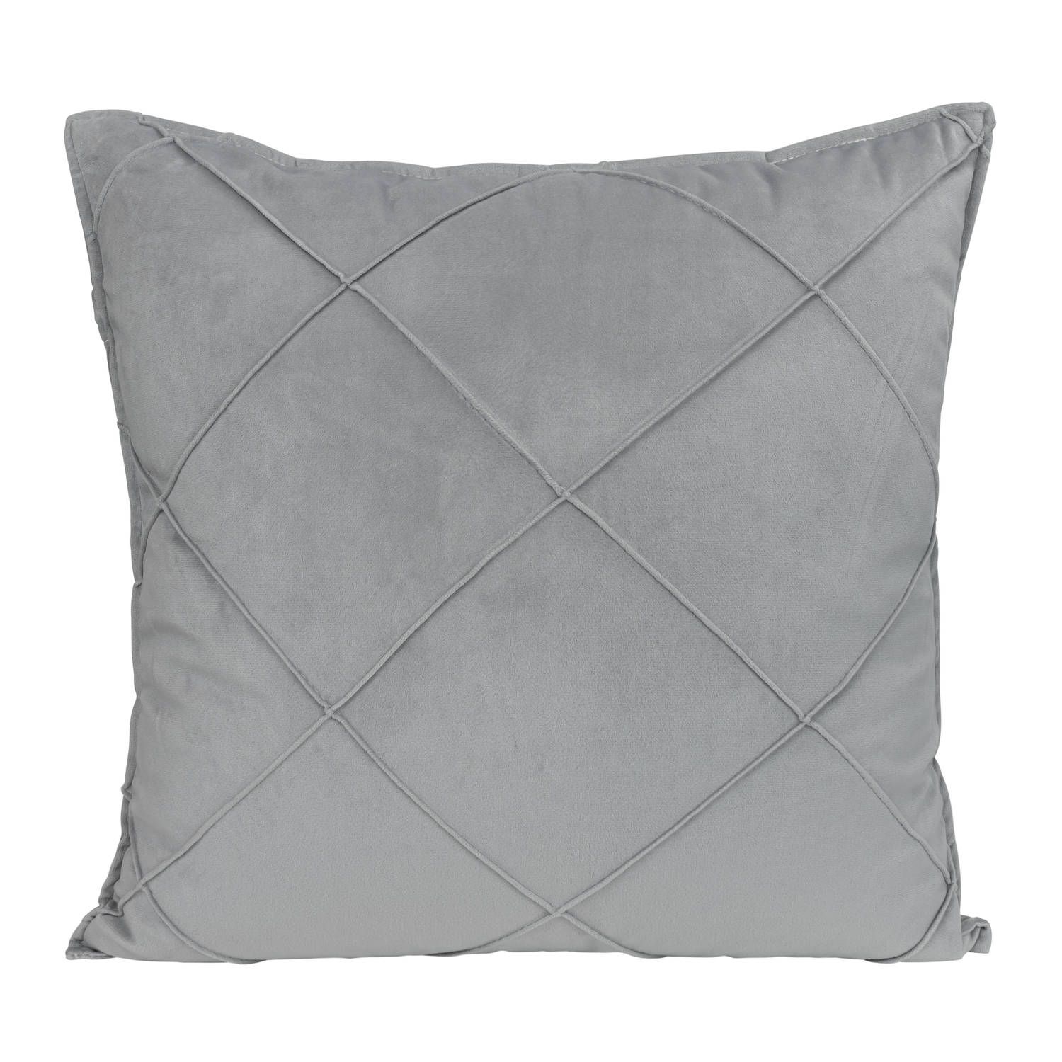 QUVIO sierkussen gevuld met ruit patroon - 50 x 50 cm - fluweel - grijs