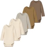 NAME IT - NBNBODY 5P LS SOLID RIB NOOS - Baby - Bodies - Coca Mocha - Maat 74 - Katoen - Set van 5