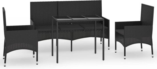 vidaXL 4-delige Loungeset met kussens poly rattan zwart