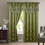 Elegant Comfort Aurora Set van 2 gordijnen in jacquard-look, met aangebrachte valance 137,2 x 213,4 cm, salie